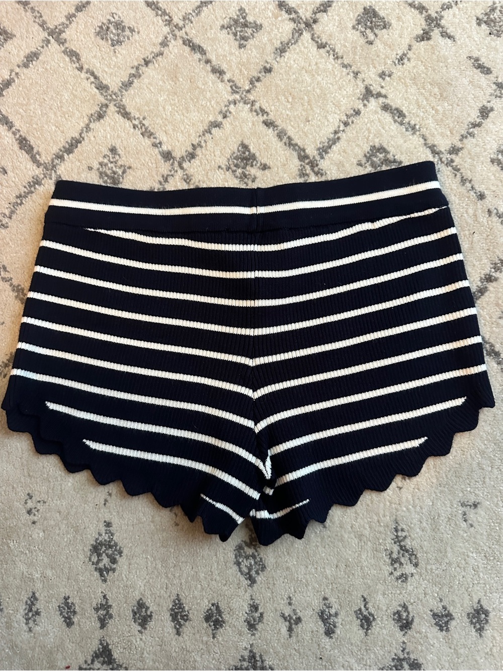 Lioness Navy and White Striped Scallop Hem Knit Shorts - Picture 3 of 3